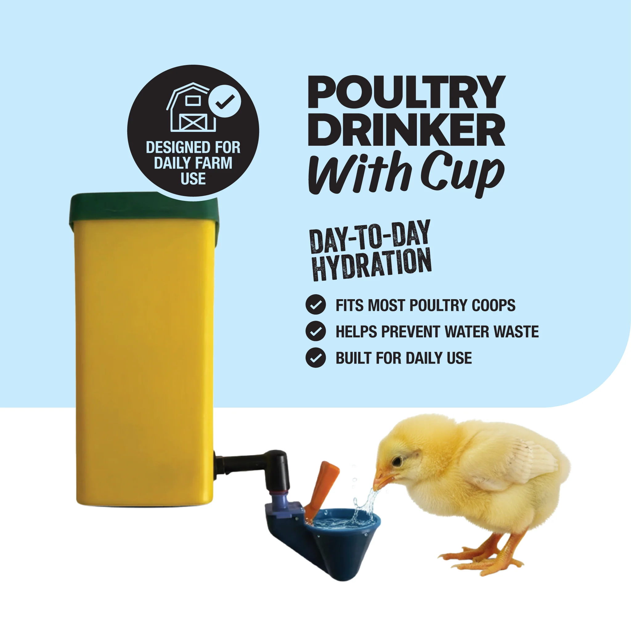 1L Poultry Drinker w/ Auto-Fill Cup