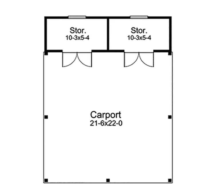 2-Car Carport with Storage Rooms: 21x28, E-Plan - Image 2