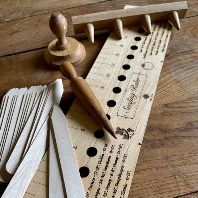 Garden Gift Set - American Hardwood Seed and Bed Ruler, Dibblers, Pot Tamper and Markers - Image 2