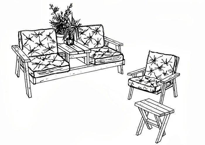 Patio Furniture 3 Piece Set, E-Plan