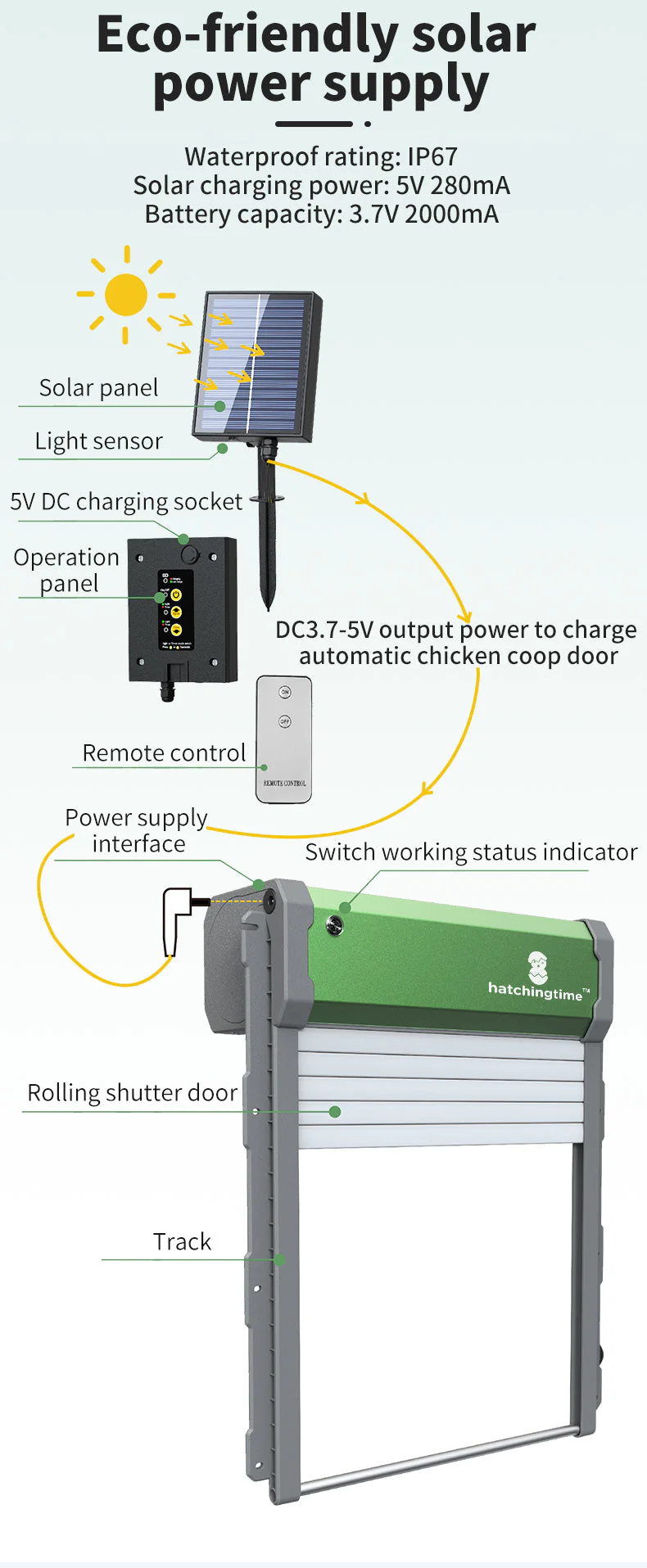 Sungate Solar Powered Automatic Chicken Coop Door with Remote - Image 5